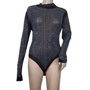 Rhinestone Mock Neck Long Sleeve Bodysuit